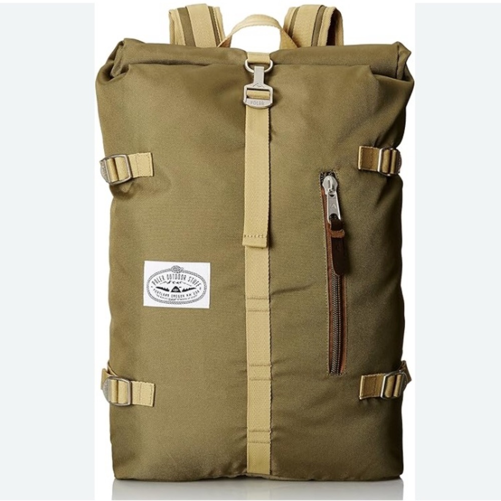 Poler Olive Roll-Top Backpack with Tan Accents